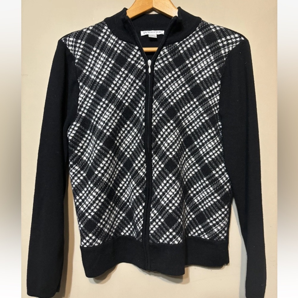PENDLETON Merino Wool Full Zip Argyle Plaid Cardigan